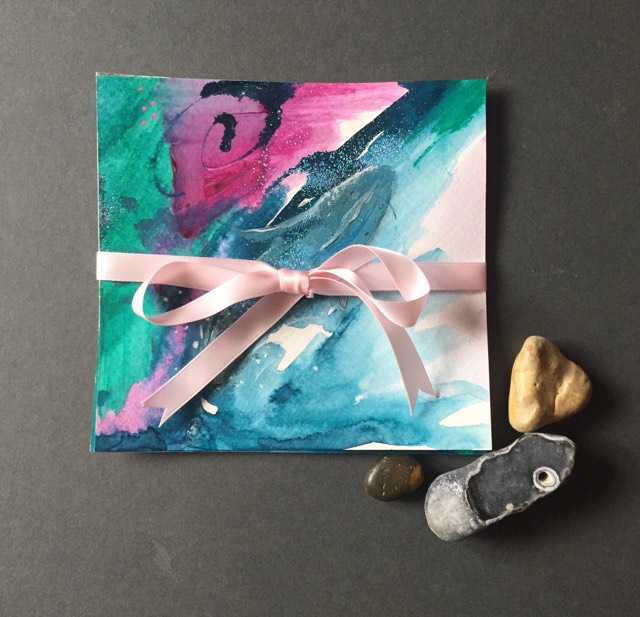 Set of 2 whale paintings - two mighty whales that match perfectly in colour and style. Blue whale stands on a blue, green and pink background