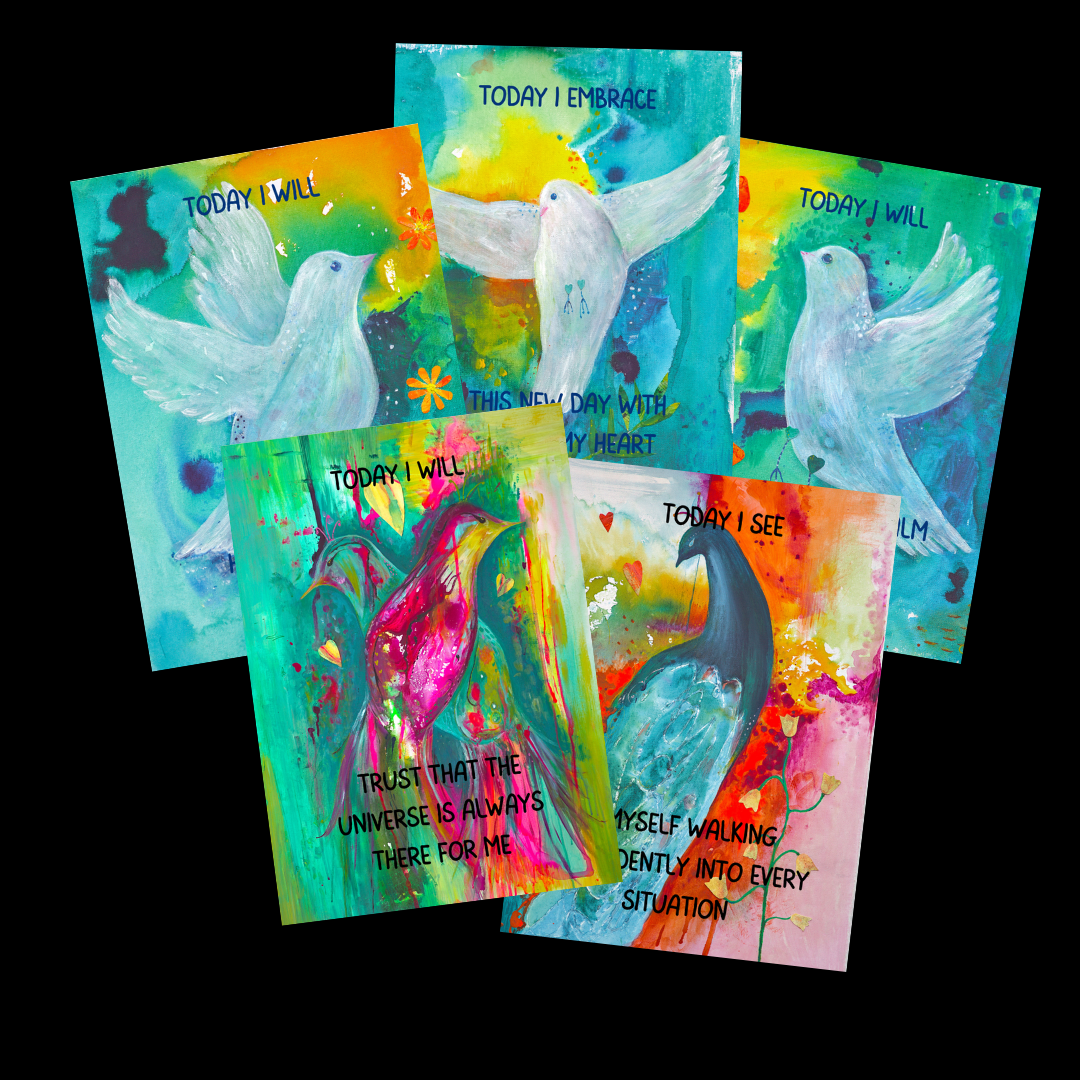 bird affirmation cards - 5 bird paintings printed on postcards with powerful affirmations so you can start your day with positivity