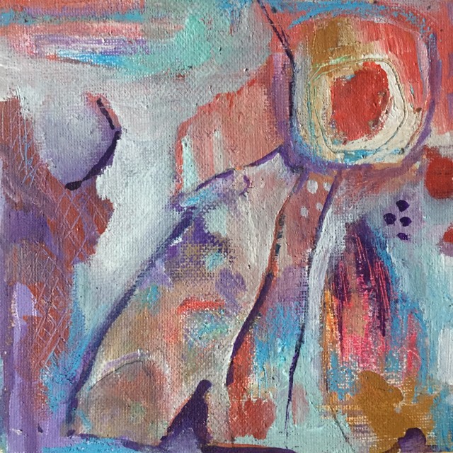 Wolf painting - She wolf howls to an empty sky and breathes out the moon. The painting is painted in a very expressive manner yet retains a whimsical feel.